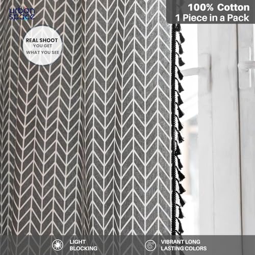 Image of Urban Space 100% Cotton Customization Curtains for Door, 60-65% Room Darkening Bohemian Decorative Curtains 5 feet Long Curtain with Eyelets Tieback, 1 Piece Curtain (Herringbone Grey)