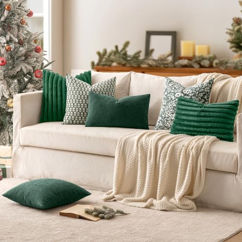 Image of MIULEE Faux Fur Decorative Throw Pillow Covers 18x18 Set of 2 Dark Green | Modern Spring Home Decor Soft Plush Couch Pillows Cozy Fluffy Cushion Covers for Sofa Bed Living Room