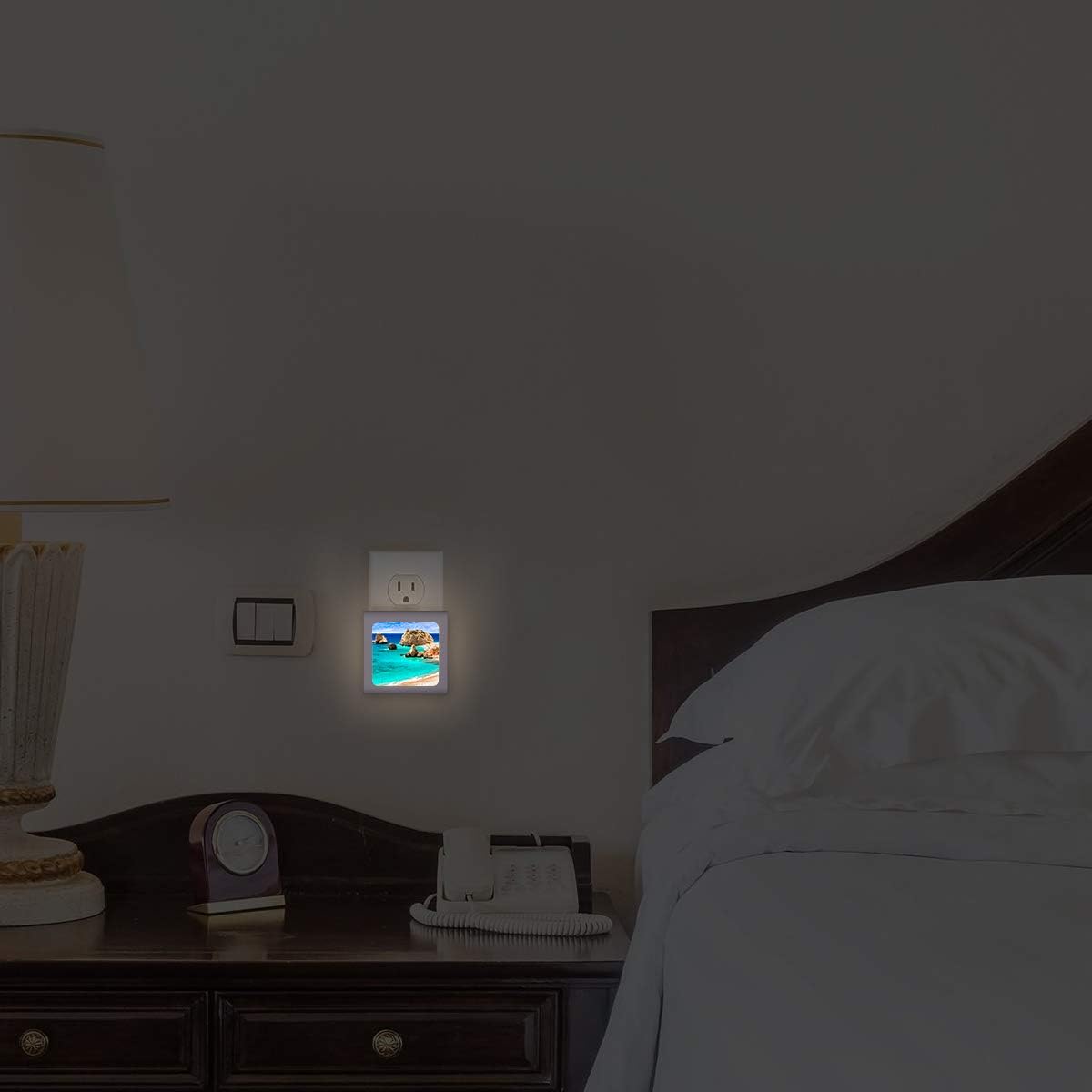 Plug in Dimmable LED Night Light with Dusk to Dawn Auto Sensor, Adjustable Brightness, Warm Light, Auto On-Off Nightlight for Bathroom, Hallway, Nursery, Bedrooms - Rock Cliffs Near The Beach