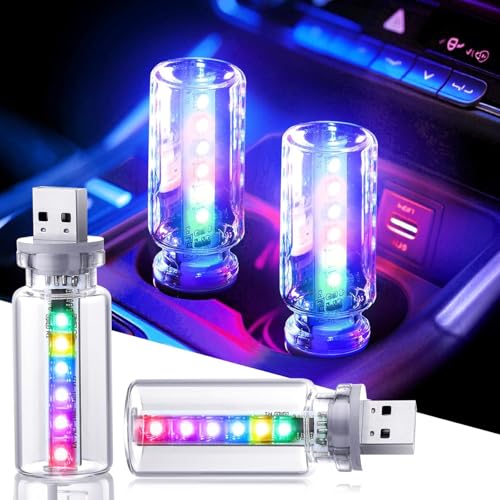 Medrialife 2 PCS Lampe LED Voiture Intérieur USB Tactile, Lampe Ambiance Voiture 7 Couleurs & 13 Modes, Mini Veilleuse LED Portable, Accessoire Voiture pour...