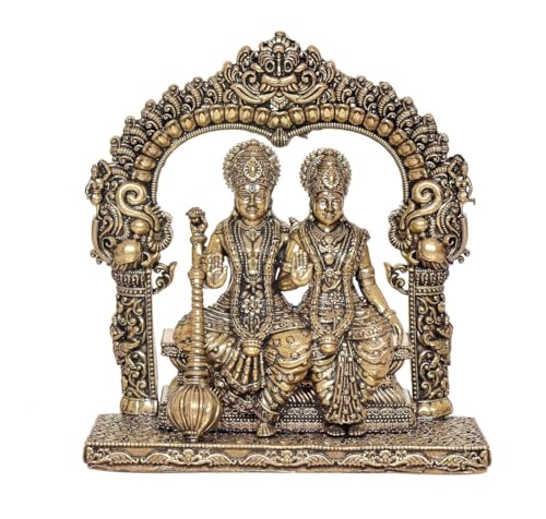 Estatua de Lakshmi Narayan en latón de 5 pulgadas miniatura 5