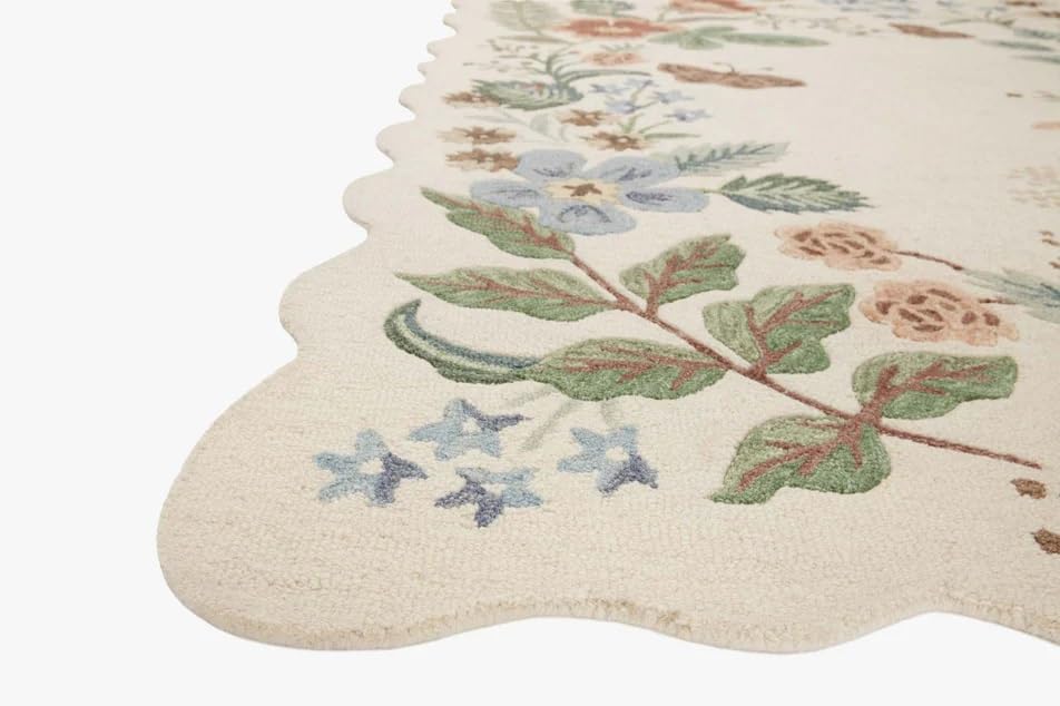 Image of Hand-Tufted Wool Carpet for Living Room 10x14 feet Ivory Floral Pattern Multicolor Anti-Skid High Pile Thick Carpet & Rugs for Bedroom & Hall