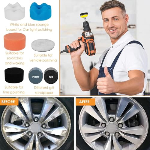 Image of NIHUIFDPY 193Pcs 2 Inch Sanding Discs & Buffing Pads Kit, 60-10000 Grit Wet Dry Sandpaper with 1 /4 inch & 1 /8 inch Drill Attachments for Car Headlight Restoration, Woodwork, Metal Polishing