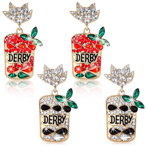Nosiny 2 Pairs Derby Day Horse Racing Drop Dangle Earring Gifts Crystal Glitter Mint Julep Wine Bottle Jewelry Earrings Derby Earrings Horse Racing Party Favors for Women Sport