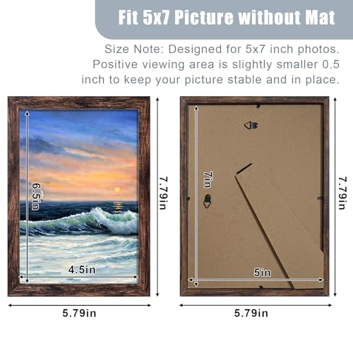 Image of LUCKYLIFE 5x7 Picture Frame Brown for Wall Mounting or Tabletop Display, 2 Pack