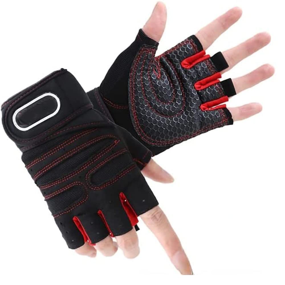 1 par de Guantes de Gimnasio, Guantes de Levantamiento de Pesas, Entrenamiento de Culturismo, Deportes, Ejercicio, Ciclismo, Deporte, Guante de Entrenamiento para Hombres y Mujeres (Rojo L)