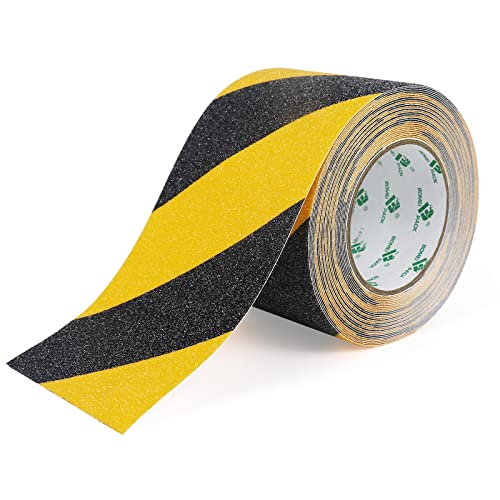 Antirutsch Streifen, 100mmx10m, schwarz-gelb, rutschhemmendes Klebeband Grip Tape für für rutschfeste Treppenstufen im Innen- und Außenbereich, BOMEI PACK