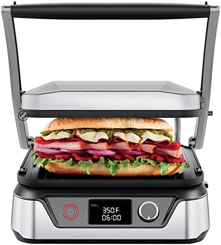 Chefman 5-in-1 Digital Panini Press Grill Sandwich Maker and Griddle Grill Combo with Removable, Reversible Dishwasher-Safe Grilling Plates, Opens 180° for Indoor BBQ /Flat Top Grill, Stainless steel