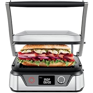 Chefman 5-in-1 Digital Panini Press Grill Sandwich Maker and Griddle Grill Combo with Removable, Reversible Dishwasher-Safe Grilling Plates, Opens 180° for Indoor BBQ /Flat Top Grill, Stainless steel