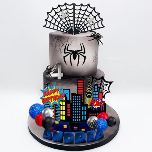 Sonicebuy 41Pcs Spider Cake Topper Balls Cake Decorations With Spider Web Black Red Silver And Glitter Blue Balls Spider City Superhero Theme Birthday Cake Topper For Boys Men Baby Shower Party Supplies thumb #6