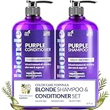 ArtNaturals Purple Shampoo and Conditioner Set for Blonde Hair - Sulfate Free & No Parabens Color Toning Gray, Silver, Brunette, Highlights, Dyed & Bleached Hairs - Prevents Brassy Yellow - (2 X 16oz)