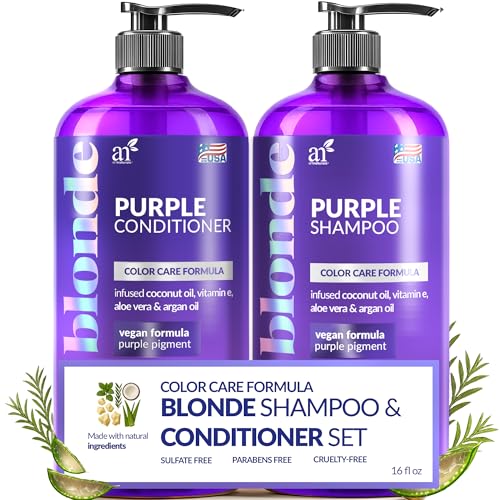 artnaturals Purple Shampoo and Conditioner Set – (2 x 16 Fl Oz / 473ml) – Protects, Balances and Tones – Bleached, Color Treated, Silver, Brassy and Blonde Hair - Sulfate Free