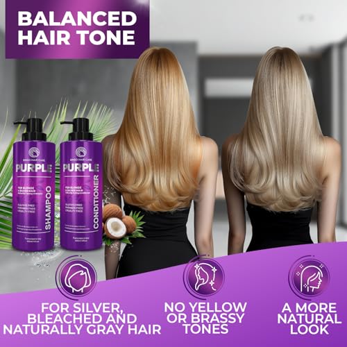 Image of Purple Shampoo and Conditioner Set - Sulfate Free Formula for Women and Men - For Toning and Balancing Brassy, Blonde, Silver and Gray Hair - 14 Fl Oz (Set of 2)