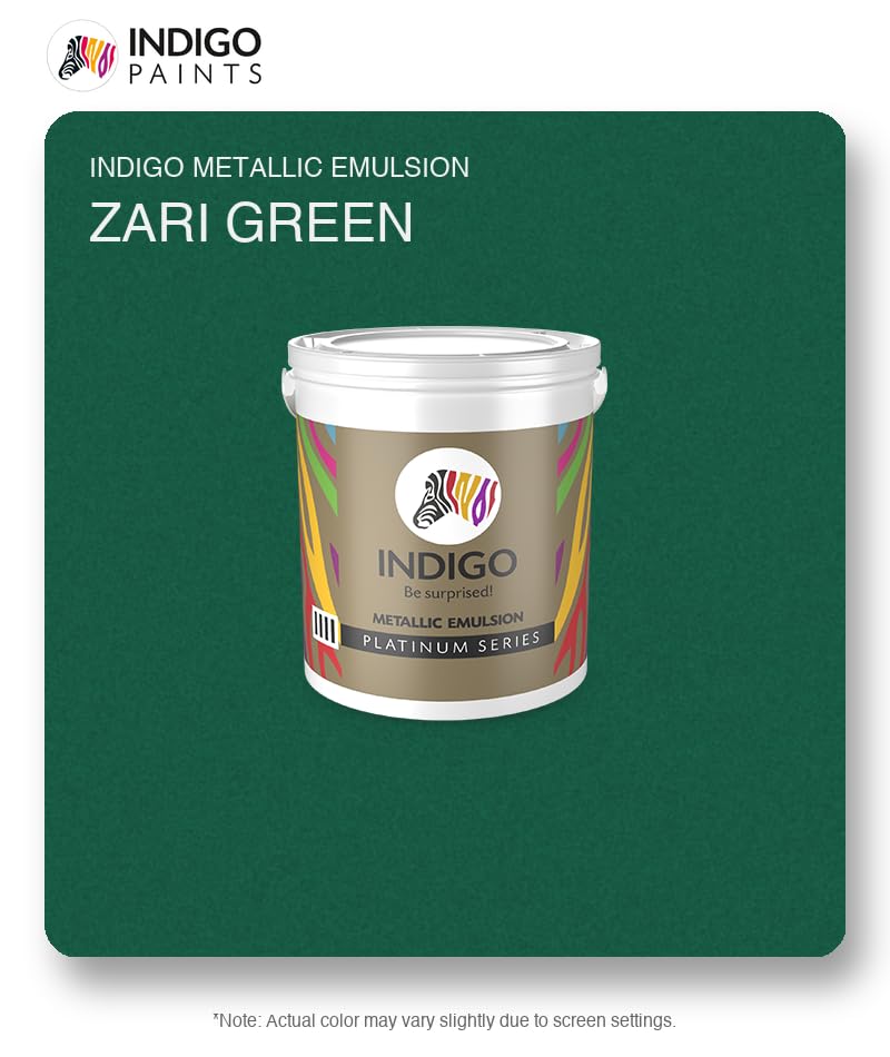 Image of Indigo Metallic Emulsion Platinum Series - Sparkling Metallic Texture Wall Paint | Water-Based | Anti-Fungal & Algae Resistant | Interior & Exterior Use 500 ml Zari Green