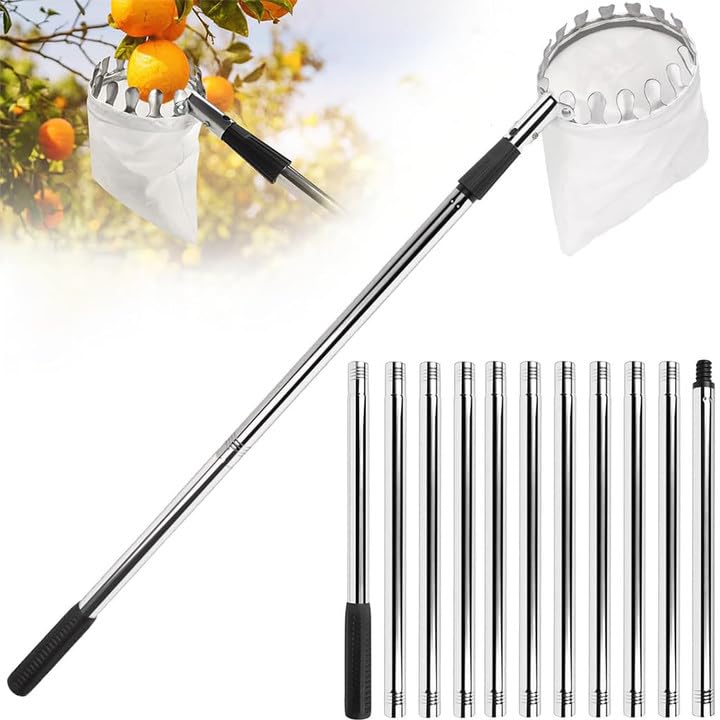 HASTHIP® Fruit Picker Pole 13.78ft Assemble Fruit Picker with Mesh Basket Stainless Steel Steel Fruit Picker Labor-saving Fruit Picker High Tree Fruit Picker Fruit Plucker for Orchard-image-44