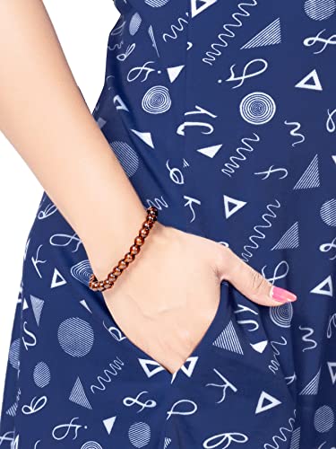 Image of PNAEONG Women's Cotton Nightgown Sleepwear Short Sleeves Shirt Casual Print Sleepdress, Navy Blue, X-Large