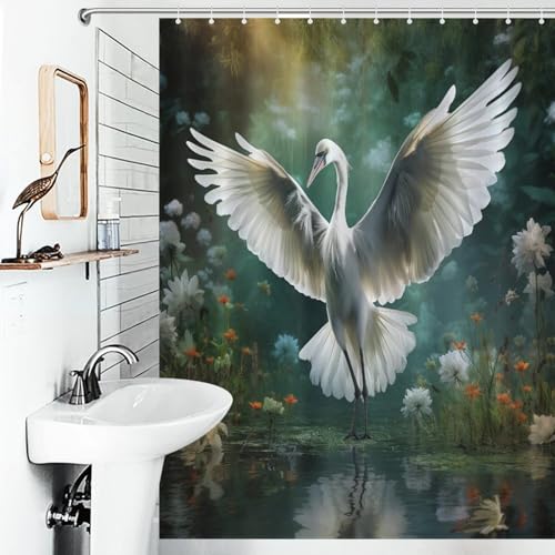 Rideau de douche grue en polyester imperméable 140x183 cm