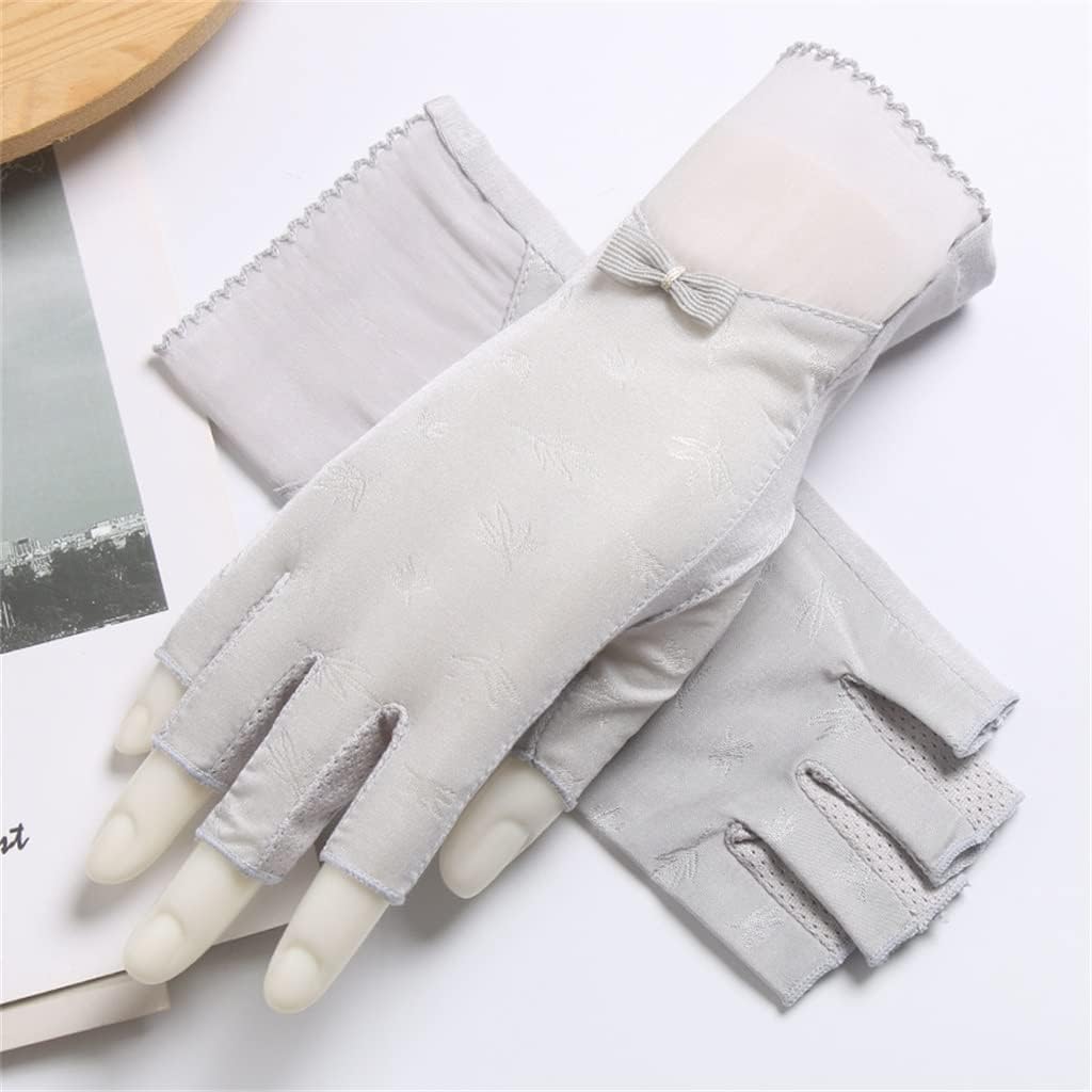 Lace Ice Silk Driving Half-Finger Gloves Women's Cycling Fingerless Thin Breathable(D)