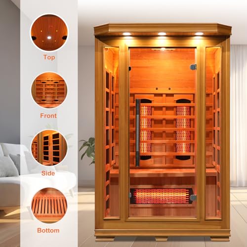 Image of Smartmak Infrared Sauna, Canadian Hemlock Home Sauna Box, Full Spectrum Far Infrared Panel with Ozone Ionizer, WiFi, Bluetooth, Colorful Lights(220V)