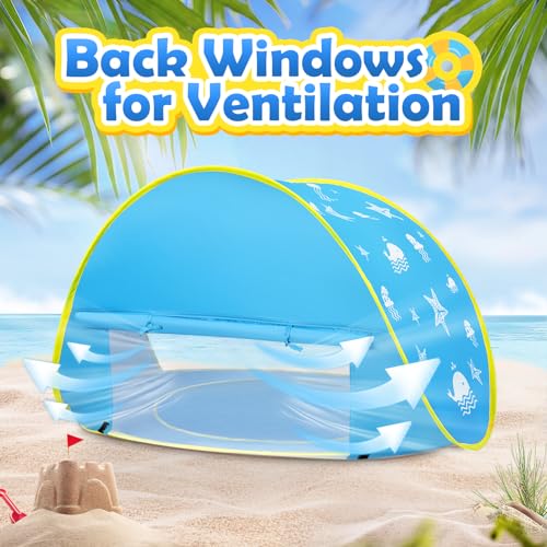Image of Monobeach Baby Beach Tent Ocean Pop Up Portable Shade Pool UPF50+ UV Protection Sun Shelter for Infant with Easy Set Up Canopy