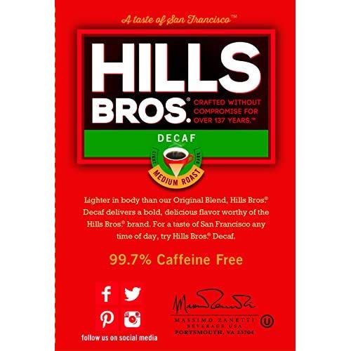 Hills Bros Decaf Original Blend Ground Coffee, Medium Roast, Caffeine Free, Full-Bodied Classic Rich Taste, 23 Oz #TOP5