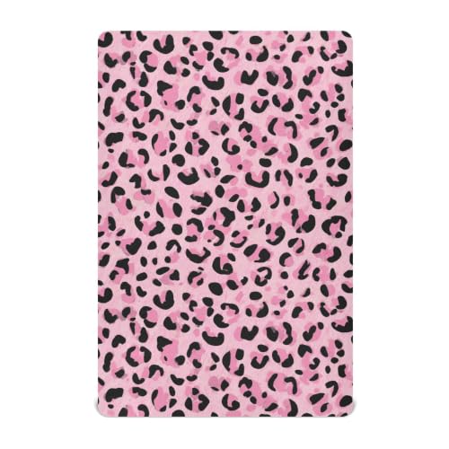 Image of Leopards Cheetahs Print Pinks Crib Sheets Soft Breathable Fitted Baby Crib Sheets Mattress Cover for Girls Boys, 52 inch x 28 inch x 9 inch
