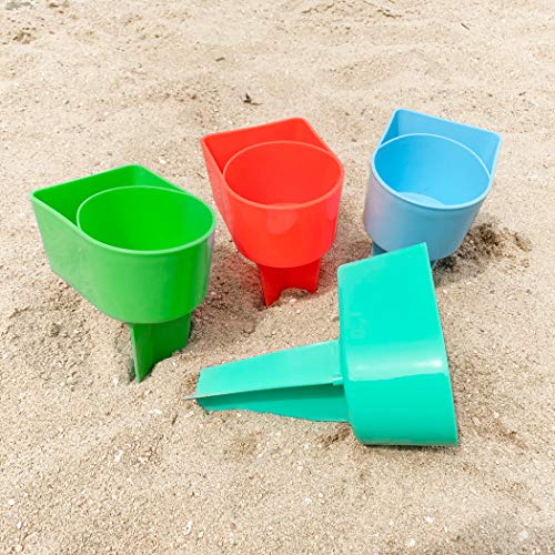 Home Queen Beach Cup Holder With Pocket, Multi-Functional Sand Cup Holder For Beverage Phone Sunglasses Key, Beach Accessory Drink Sand Coaster, Set Of 4 (Blue, Teal, Orange And Green) #TOP7