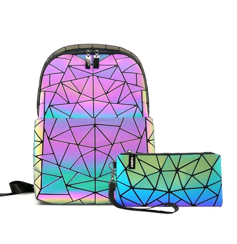 Sac à hand géométrique lumineux et sac à dos ordinateur au design holographique premium