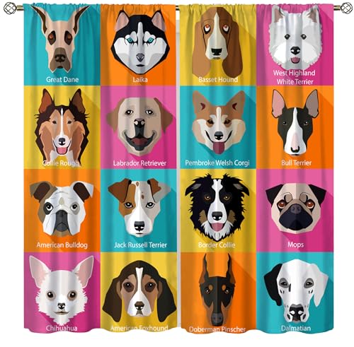 ShiTingYu Kids Cute Puppy Dog Cartoon Pet Pug Dog Bulldog Curtains for Bedroom & Living Room - Watercolor Animal Pattern Design - 42x45 Inch