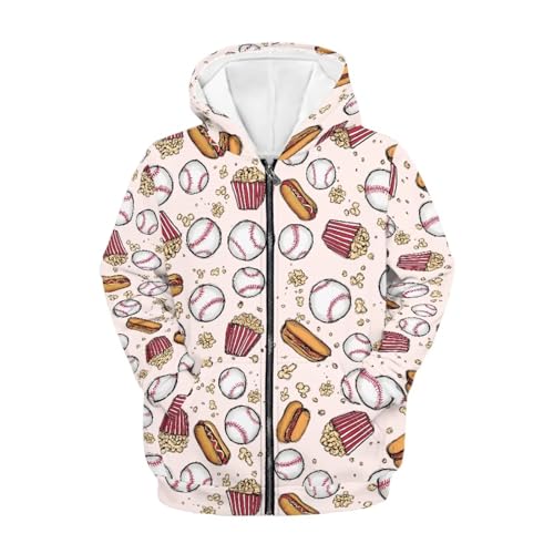 Kids Zip Up Hoodie Cheerful Sports Print Sweatshirt with Pockets for Boys Girls