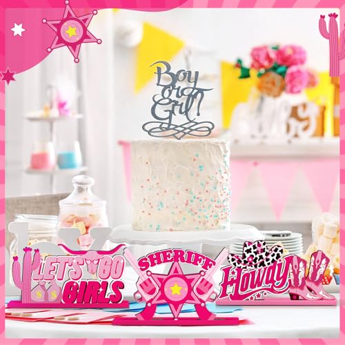 Image of CroBlissful 6 Pcs Western Cowgirl Party Decorations Wooden Let's Go Girls Table Centerpieces Pink Disco Cowgirl Table Decor for Western Girl Birthday Bachelorette Spring Rodeo Party Supplies
