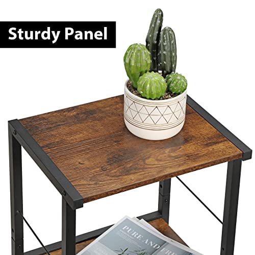 Mooace Printer Stand, 3 Tier Under Desk Home Printer Cart On Wheels, Industrial Height Adjustable Wood Rolling Printer Table For Fax Machine, Scanner,Rustic Brown And Black #TOP5