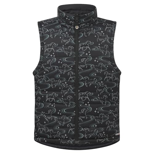 Kerrits Kids Ride The Wind Reversible Quilted Equestrian Vest – Warm Kids Horse Riding Vest for Winter, Fun Horse Print