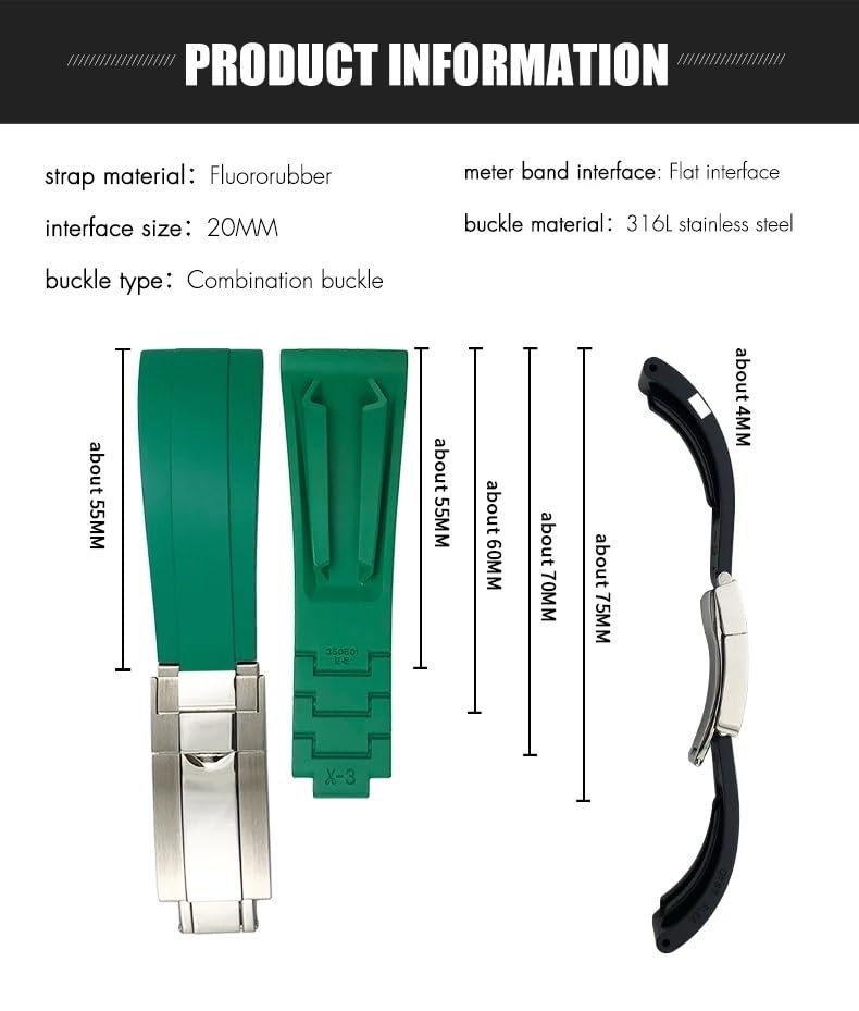 Correa de caucho de flúor 20 mm resistente al sudor compatible con Oyster Yacht Master 6