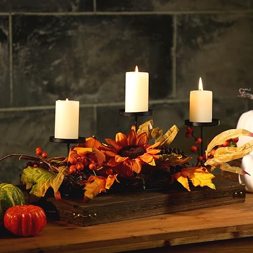 Yaomiao Thanksgiving Candle Holders Thanksgiving Centerpiece with 3 Candle Holders Thanksgiving Fall Maple Leaves Candle Holder Harvest Centerpiece Candle Holder for Festival Home Decoration