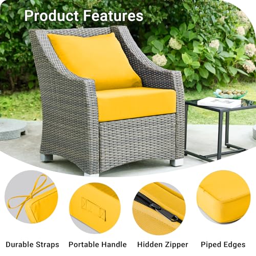 Image of IPYNBAP Outdoor Cushions for Patio Furniture,Outdoor Seat Cushion Set 24 x 24 x 4 Inch,Waterproof & Fade Resistant Outdoor Chair Cushions,Deep Patio Chair Cushion with Removable Cover,Yellow
