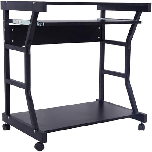 Miniatura 7 de Ochine Mesa de escritorio para computadora móvil, soporte para laptop, mesa auxiliar negra, mesa móvil portátil, estación de trabajo,