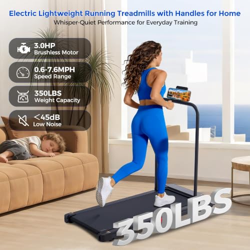 Image of Walking Pad Treadmill with Handle Bar, Portable Small Treadmill for Home