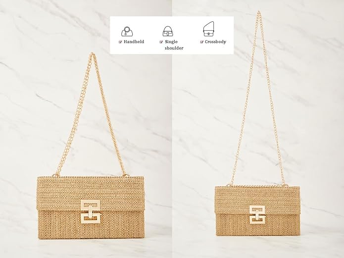 Image of BRYCTSISEN Women Straw Beach Clutch Purse Handbag Summer Elegant Vacation Style Shoulder Bag Crossbody Bag