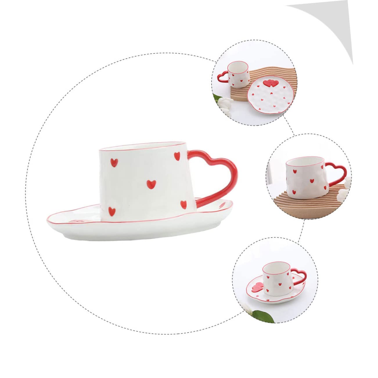 1satz Keramiktassen Mit Untertassen Liebevolle Cappuccino Und Kaffeetassen Für Valentinstag Große Kapazität Modernes Design Für Zuhause Und Cafés