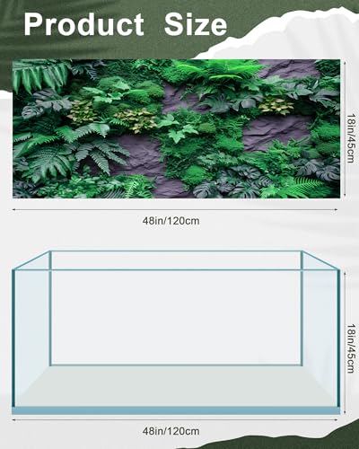 Image of Breling 4 Pcs 48 x 18 Inch Reptile Habitat Background with Nano Glue Gobi Sun Black Stone and Tree Fern Stream Terrarium Background Polyester Durable Aquarium Accessories