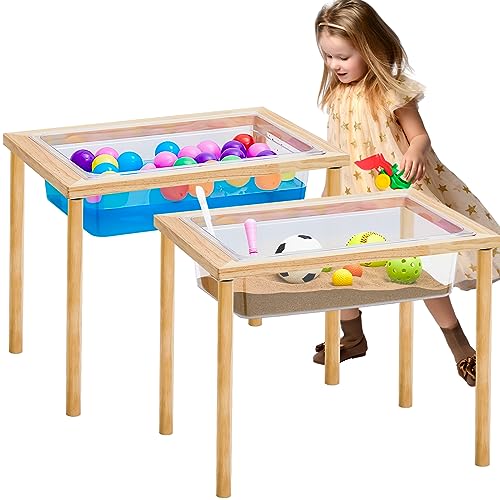 Uiifan 2 Sets Wood Sensory Sand Water Table 20...
