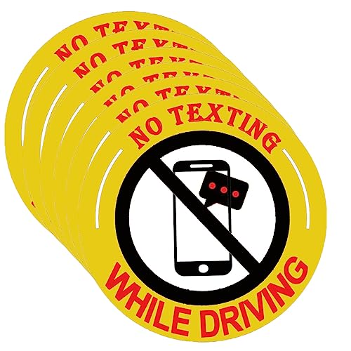 Image of inchNo Texting While Driving inch Safety Caution Stickers Labels，4 inch Warning Sign Label for Car Driver Window Door, Car Body Windshield（6 Pack）