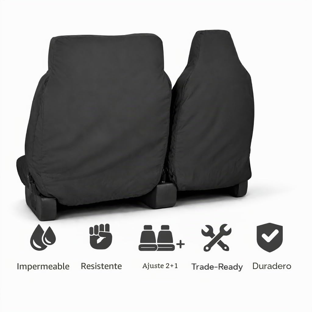 XTRA - Fundas de asiento impermeables resistentes para furgoneta, individual + doble, 6 colores a elegir, color negro