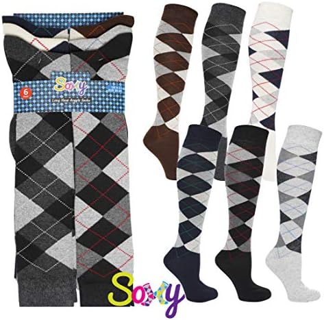 6 Pairs Mens Long Hose Cotton Rich Argyle Golfing Sport Knee High Socks Size 6-11
