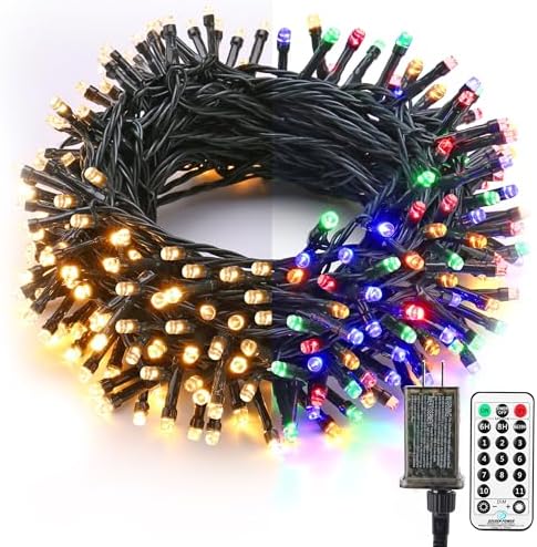 Brizled Christmas Lights, 65.67ft 200 LED Color Changing Tree Lights 11-Function Warm White & Multicolored Christmas Lights, Connectable 29V Safe Adapter Remote Decorative Lights String for Xmas Party
