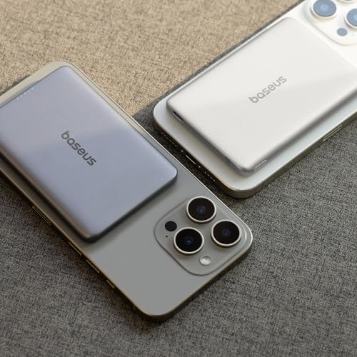 Baseus Picogo Power Bank, 0.3" Ultra Slim 5000mAh MagSafe Portable Charger, Card-Size Magnetic Battery Pack with USB-C Braided Cable, Alloy Wireless Charger for iPhone 17 Pro Max/17 Air/16/15/14/13/12 by Baseus - Used condition - US$15.99