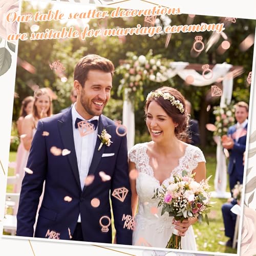 Image of Sumind 220 Pieces Rose Gold Wedding Table Confetti, Paper Mr and Mrs Rose Gold Diamond Ring Circle Dots Diamond Glitter Confetti for Marriage Ceremony Anniversary Valentine