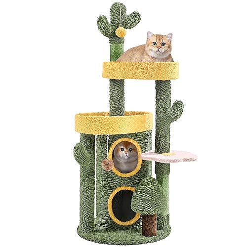 Yaheetech Kaktus Kratzbaum, Oase-Thema Moderner Katzenbaum 123 cm hoch, Stilvoller Kletterbaum für 2-3 Katzen, mit 2 Plattformen 2 Höhlen, Grün-Gelb Yaheetech Kaktus Kratzbaum, Oase-Thema Moderner Katzenbaum 123 cm hoch, Stilvoller Kletterbaum für 2-3 Katzen, mit 2 Plattformen 2 Höhlen, Grün-Gelb