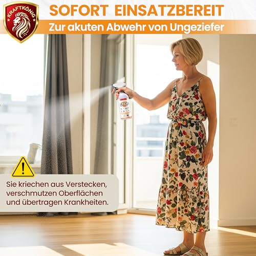 KRAFTKÖNIG Insektenspray 500 ml - Sofort einsatzbereit, Schnellwirkung gegen fliegende und kriechende Insekten, Ungezieferspray für Innen und Außen, feiner Sprühnebel für Ecken und Ritzen